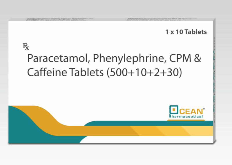 Paracetamol,Phenylephrine,CPM & Caffeine Tablets (500 + 10+2 +30)